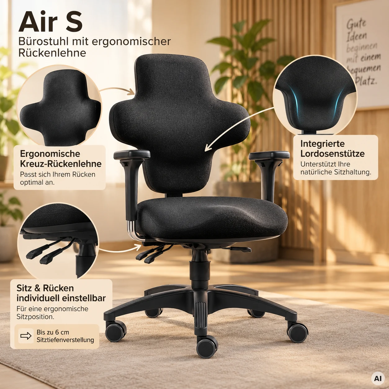 Air S - Bürostuhl mit ergonomischer Rückenlehne